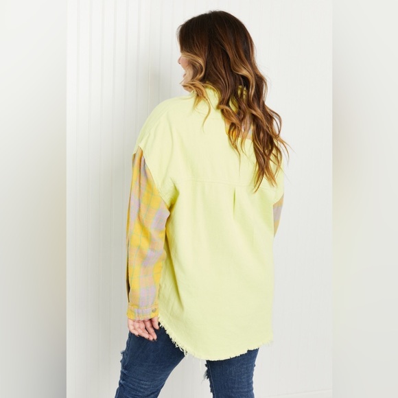 POL Bright Autumn Full Size Contrast Plaid Twill Shacket - Picture 5 of 11